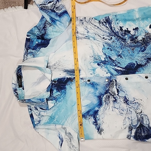 ChicMe Blue Pattern Button Down Long Sleeves Blouse - Picture 9 of 15